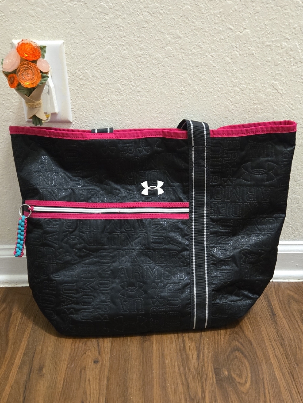 Under Armour Black Tote with Pink Trim and Zip